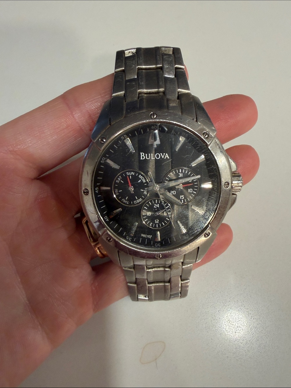 Bulova Silver Stainless Steel Bracelet Watch Band model 96C107